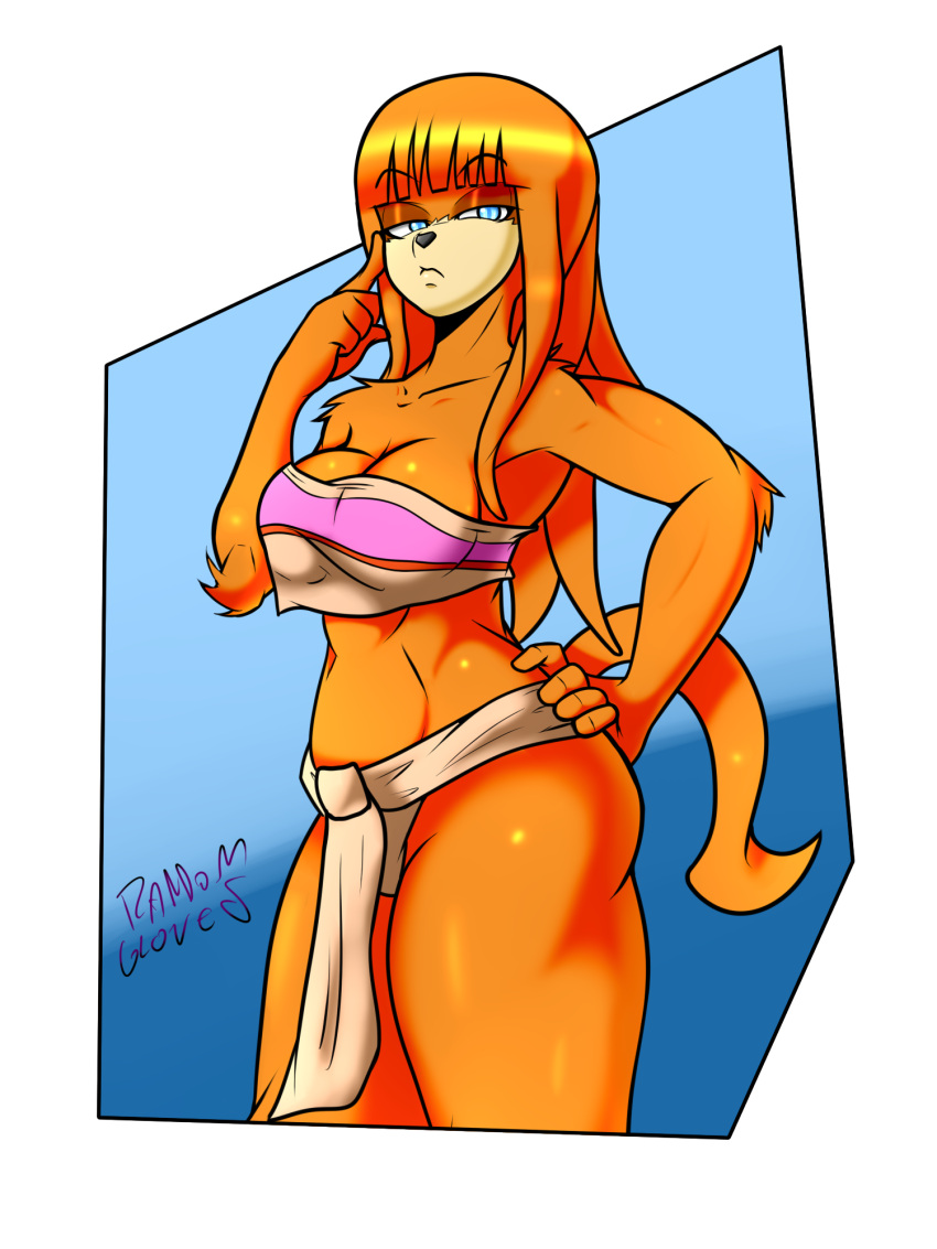 blue_eyes chel_(cosplay) cleavage dreamworks echidna large_breasts loincloth long_hair looking_at_viewer orange_fur orange_hair randomgloves sega sonic_(series) sonic_adventure sonic_the_hedgehog_(series) tail the_road_to_el_dorado thick_thighs tikal_the_echidna tubetop