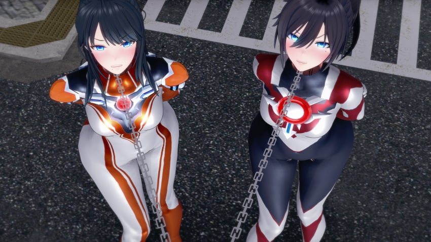 2girls 3d defeated defeated_heroine minato_asahi_(grigio) rule_63 ultraman_(franchise) ultraman_orb ultrawoman_grigio