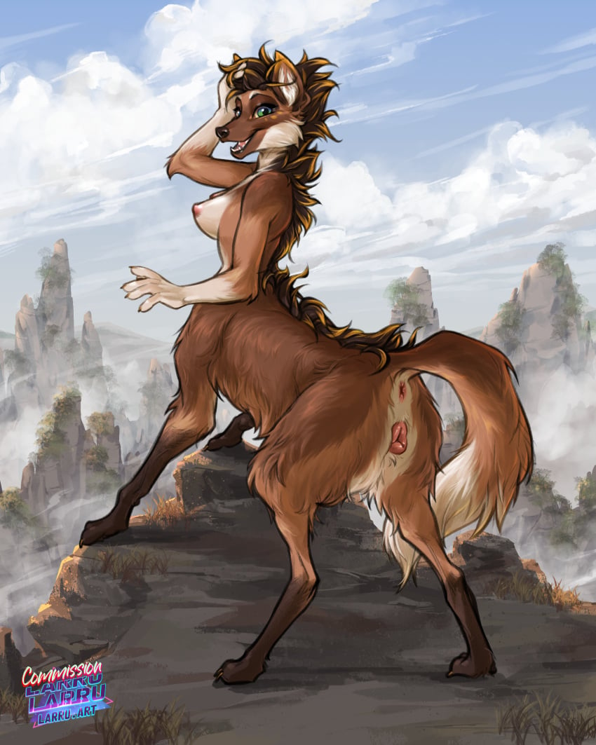 1futa absurd_res breasts canid canid_taur canine canine_taur fox fox_taur futanari hi_res hiking larru-larru mammal mammal_taur nude taur