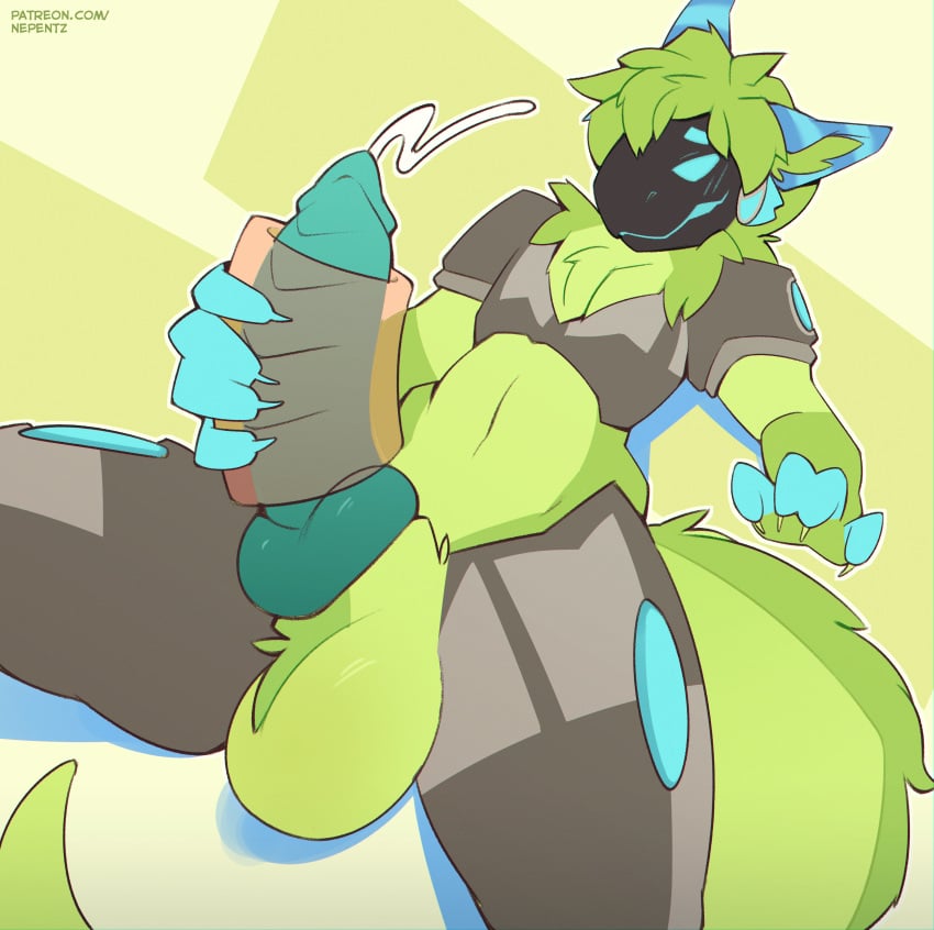 absurd_res animal_genitalia animal_penis anthro apple_green_hair balls belly big_tail bodily_fluids canine_genitalia canine_penis claws cum cyan_(protogen) cyan_ears ejaculation erection fluffy_tail genital_fluids genitals green_body green_fur green_tail hi_res knot long_balls looking_at_genitalia looking_at_penis looking_down lying machine male male_only masturbation narrowed_eyes navel navel_line nepentz nude on_back onahole paws penetrable_sex_toy penile penile_masturbation penis protogen see-through sex_toy sheath signature snout solo solo_male tail