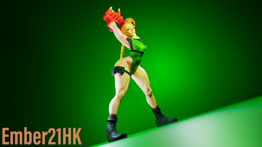 3d 4k absurd_res athletic_female blender_(software) blender_cycles blonde_hair braided_hair braided_twintails cammy_stretch cammy_white ember21hk female highres long_hair looking_at_viewer perky_breasts perky_nipples smug_face solo_female street_fighter stretching white_skin