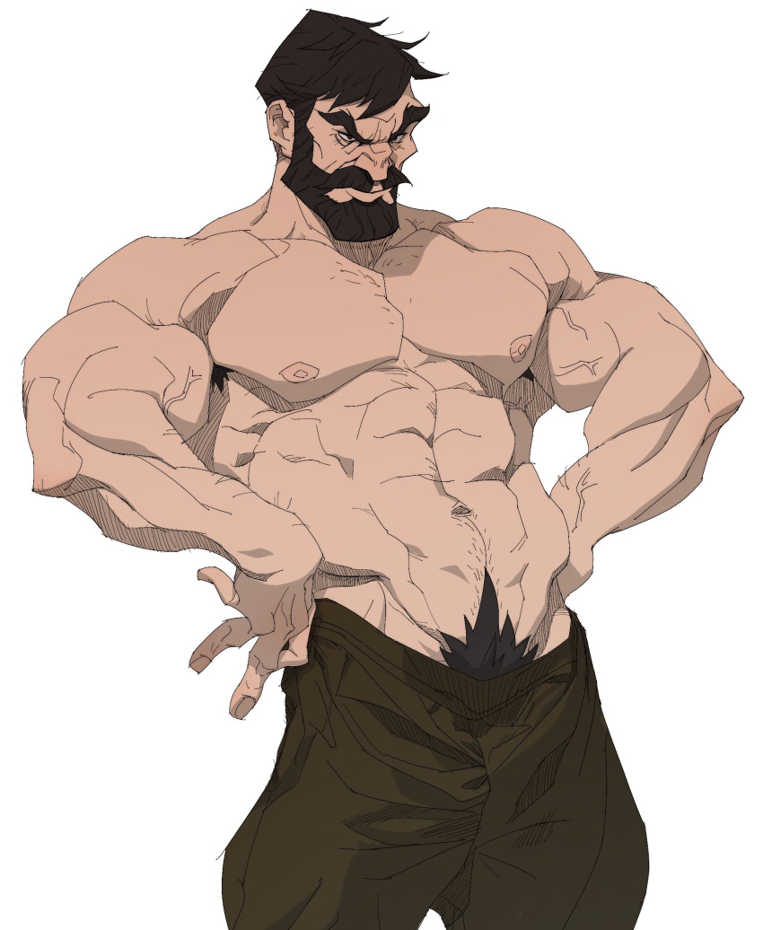 1boy abs bak60653570 beard daddy facial_hair gay genshin_impact large_pectorals male male_only muscle muscles muscular muscular_arms nipples pants pecs pectorals shirtless veins wagner_(genshin_impact) zoisek