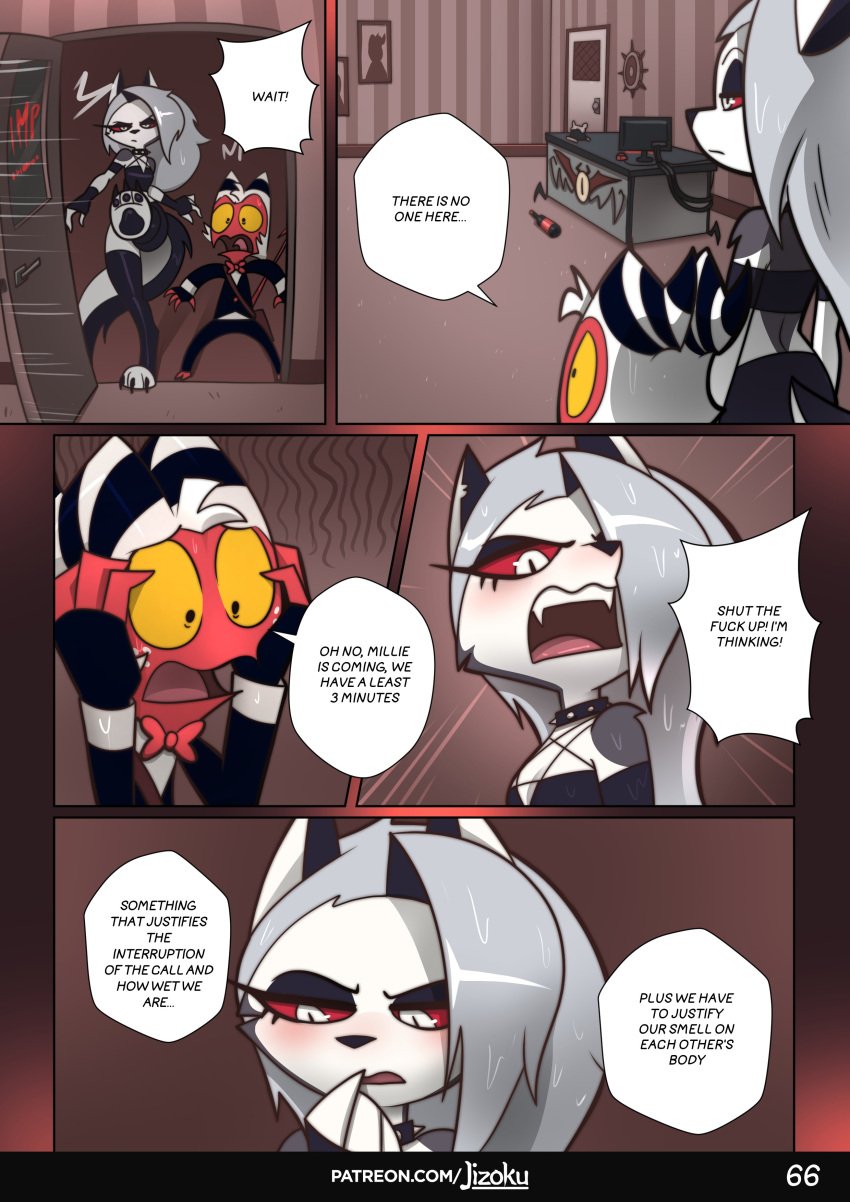 1boy 1girls comic helluva_boss jizoku loona_(helluva_boss) moxxie_(helluva_boss) page_66 tagme