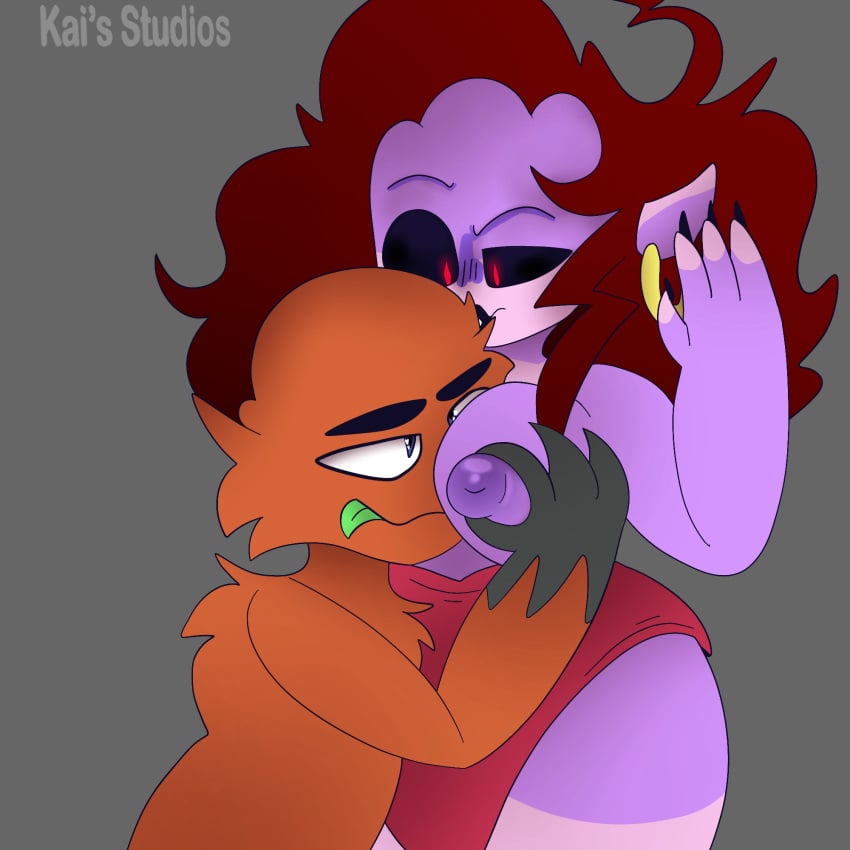 auburn_hair blue_eyes breasts cheating_wife clothing_lift confused_look confusion demon demon_girl dress_down face_in_breasts female friday_night_funkin furry glowing_eyes green_tongue hi_res kai_the_tyranowolf kais_studios looking_pleasured milf mommy_mearest purple_nipples red_eyes self_upload straight wingding_eyes