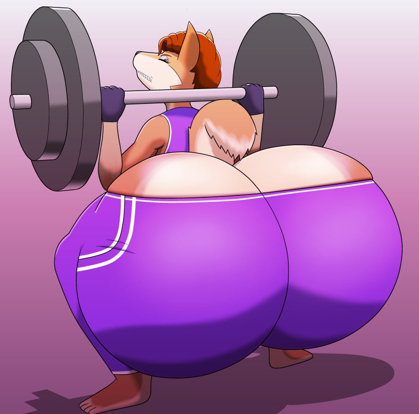 1girls anon anthro ass ass_expansion back_view brown_body brown_fur dog_wife_(neoexillier) huge_breasts huge_butt hyper_ass jonhexelleirr neoexillier original_character small_waist squatting thick thick_ass thick_thighs tight_clothing voluptuous wolf wolf_girl workout workout_clothes