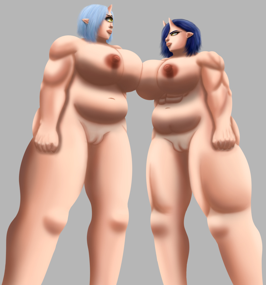 1girls 2girls big_breasts breasts completely_nude cyclops elf-san_wa_yaserarenai exposed_pussy female female_only genitals hitome hopgigone horn horns huge_ass huge_breasts humanoid light-skinned_female light_skin multiple_girls muscular muscular_female nipples nude nude_female oga oni short_hair thick_ass thick_legs thick_thighs thighs vagina