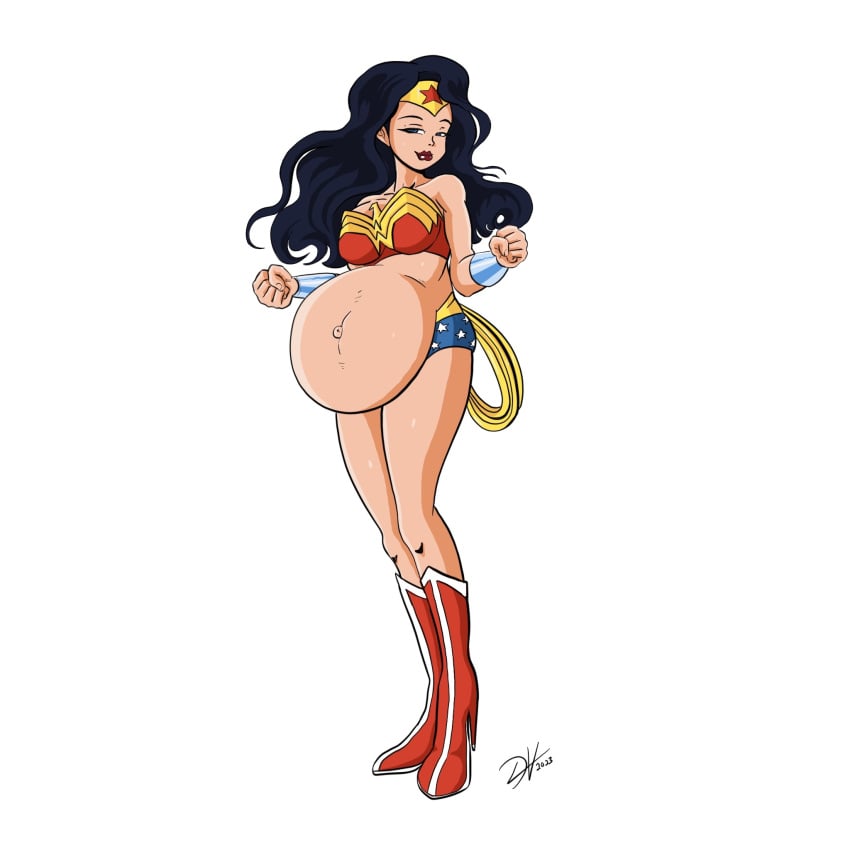 1girls belly big_belly big_breasts black_hair boots dc_comics female female_only neruvous outie_navel pregnant solo wonder_woman wonder_woman_(series)