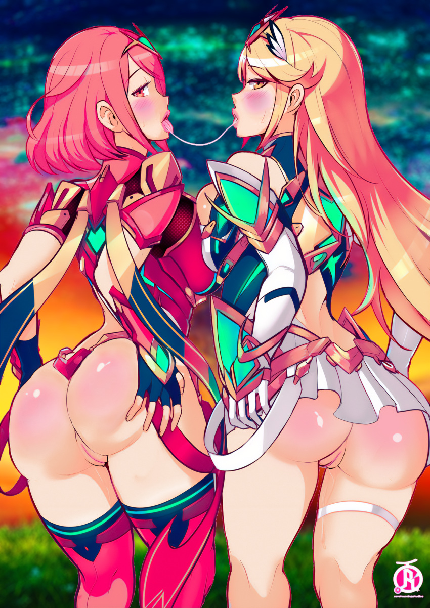 2girls big_ass big_breasts big_butt blonde_hair blush blush_lines blushing_at_viewer breast_press dat_ass duo edit edited female female_focus female_only hands_on_ass huge_ass huge_breasts huge_butt kissing large_ass large_breasts light-skinned_female light_skin long_hair looking_at_viewer looking_back multiple_girls mythra nintendo partially_clothed partially_nude presenting_hindquarters pussy pyra red_eyes red_hair revolverwingstudios round_ass round_butt saliva saliva_trail seductive_eyes seductive_mouth short_hair skirt spread_ass spread_butt thighhighs tiara vagina vermadis2x wet_pussy xenoblade_(series) xenoblade_chronicles_(series) xenoblade_chronicles_2 yellow_eyes yellow_hair yuri