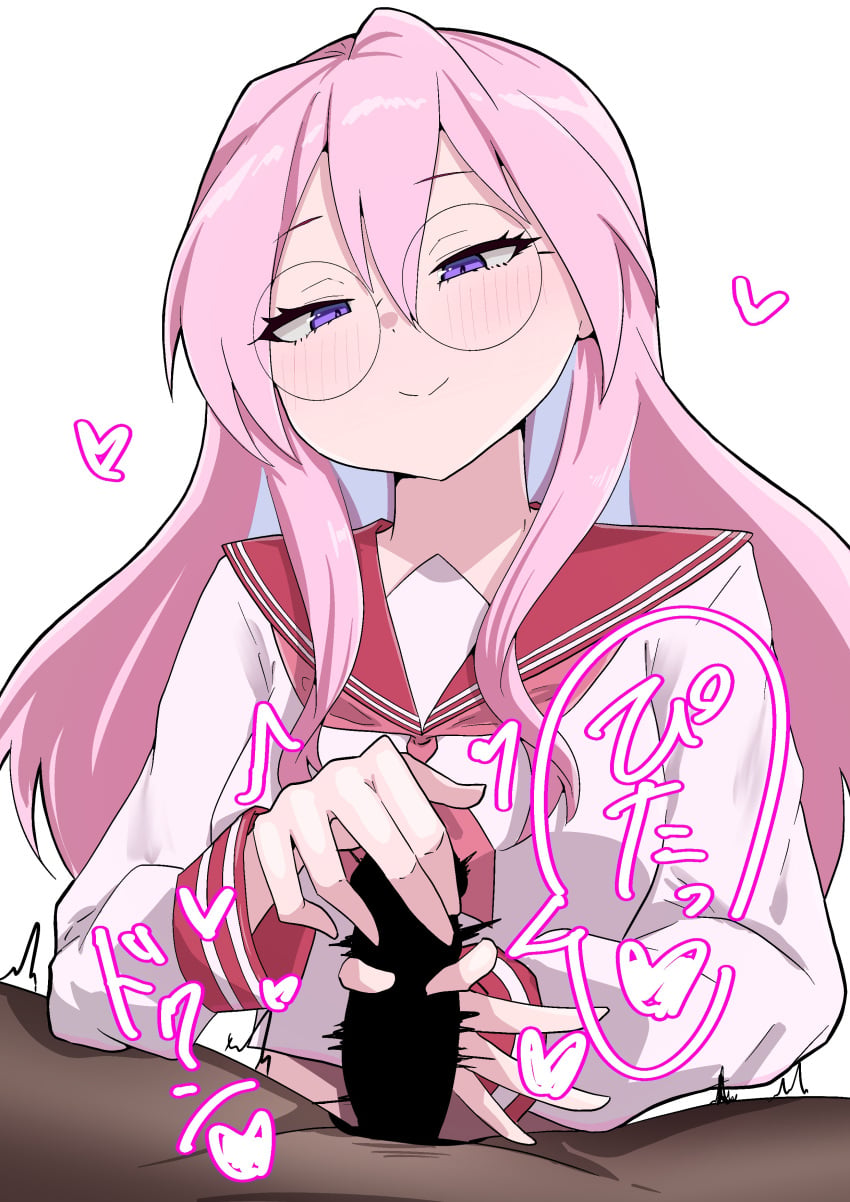 1girls artist_request female_domination handjob japanese_text lucky_star miyuki_takara penis