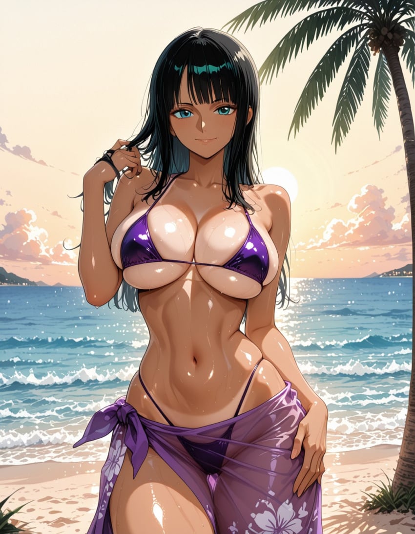 1girl ai_generated beach bikini female female_only nico_robin one_piece wet wet_skin