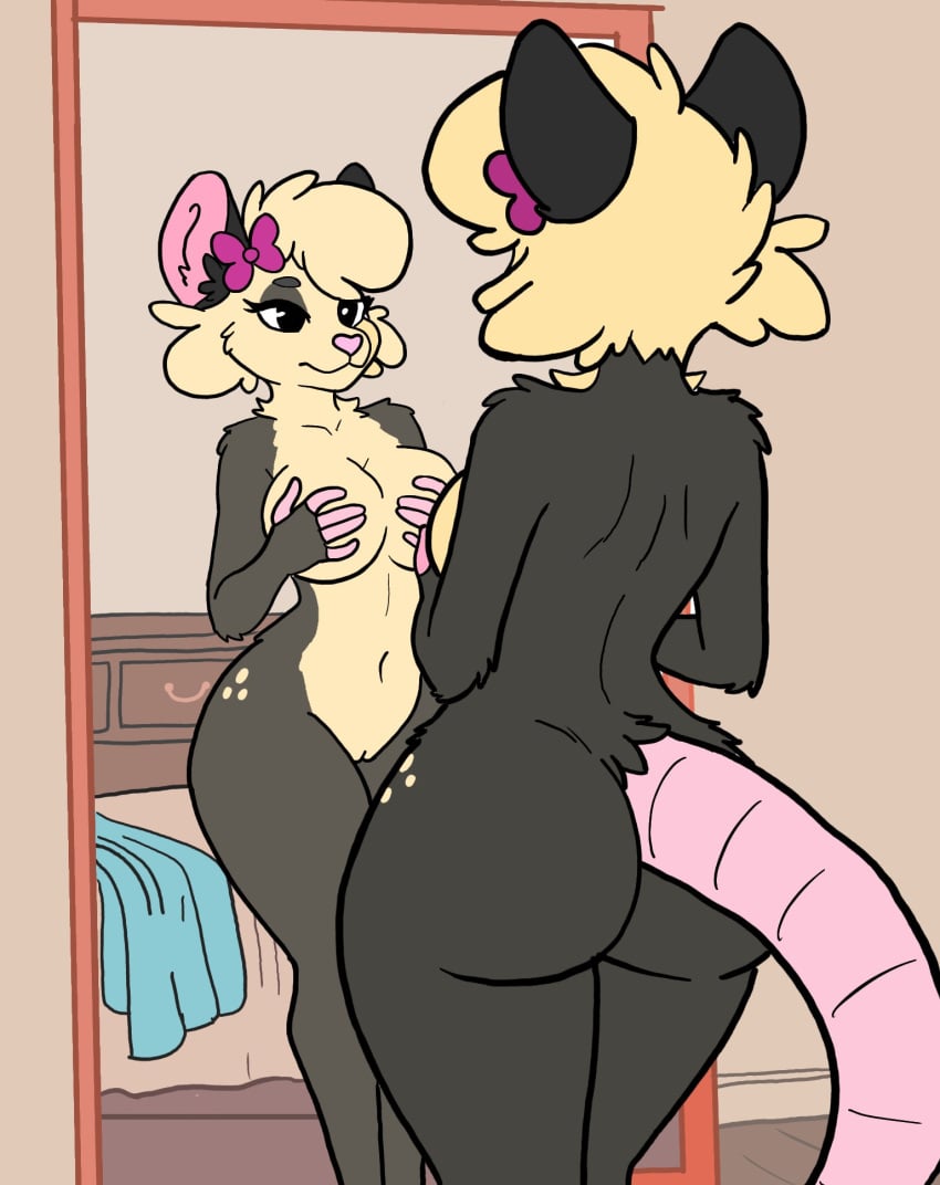 1girls 2026 alternate_version_at_source alternate_version_available anthro c00madreja furry furry_female furry_only mirror nude nude_female tagme weasel weasel_ears weasel_girl weasel_tail