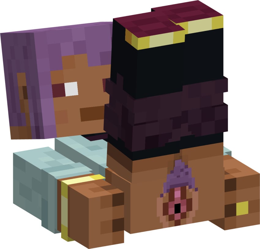 efe_(minecraft) female_only looking_away minecraft mojang on_back presenting presenting_ass presenting_pussy pubic_hair purple_hair transparent_background woahaldo