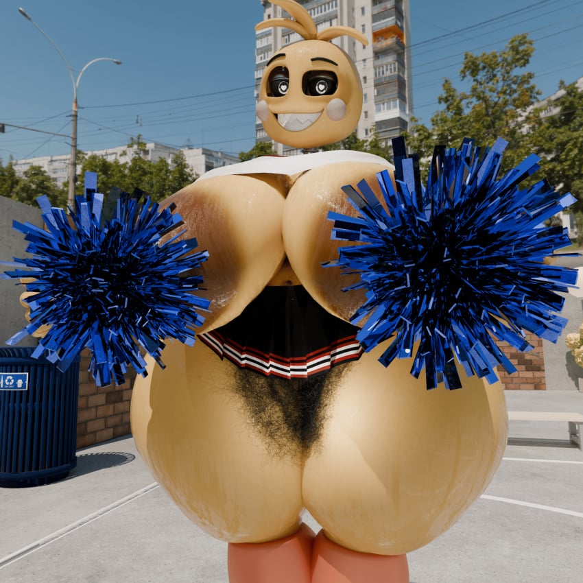 1:1 3d_(artwork) adri164 animatronic areola avian big_areola big_breasts big_nipples big_pubes bird body_hair breasts brown_areola cellulite cheerleader cheerleader_outfit chicken day digital_media_(artwork) female five_nights_at_freddy's five_nights_at_freddy's_2 galliform gallus_(genus) genitals hairy hairy_pussy hi_res huge_thighs looking_at_viewer machine nipples outside phasianid pubes pussy robot scottgames small_skirt smile solo thick_thighs toy_chica_(fnaf) wide_hips yellow_body