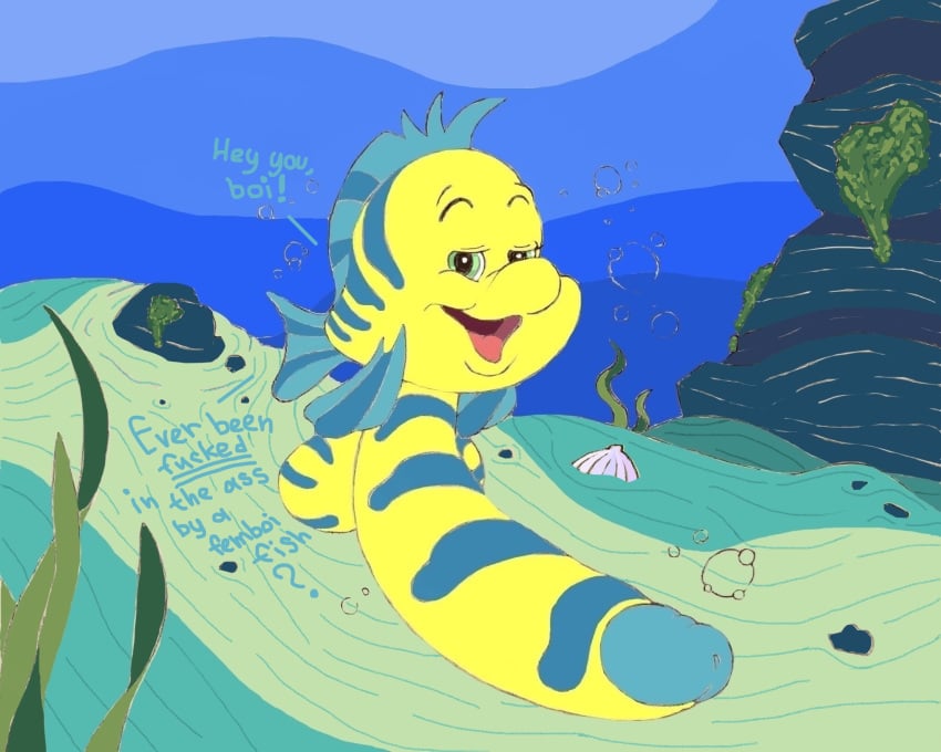 balls boner cute dialogue disney fish flounder genitals gigaboy hyper looking_at_viewer male_only non-human non-human_only text the_little_mermaid toony underwater