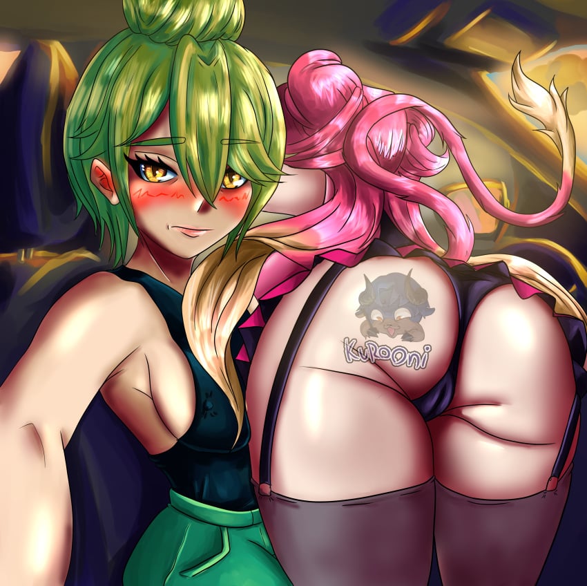 2girls ass blush car clothing dat_ass green_hair in_car inside_car kuroonivt lunaria_ayaren nipples_visible_through_clothing presenting_anus presenting_ass red_hair ryumivt selfie she_wants_to_order showing_ass sideboob tagme thighhighs vtuber