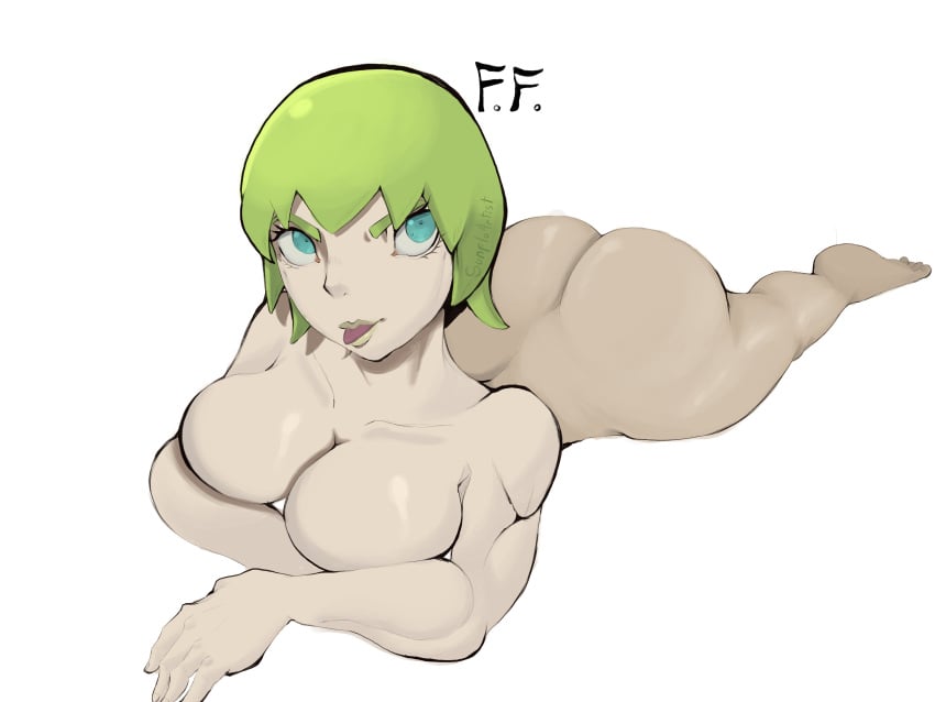 1female 1girl 1girls 2d 2d_(artwork) ass big_ass big_breasts big_butt big_thighs blue_eyes foo_fighters green_hair jojo's_bizarre_adventure nude nude_female pose stone_ocean sunfloart tagme white_skin