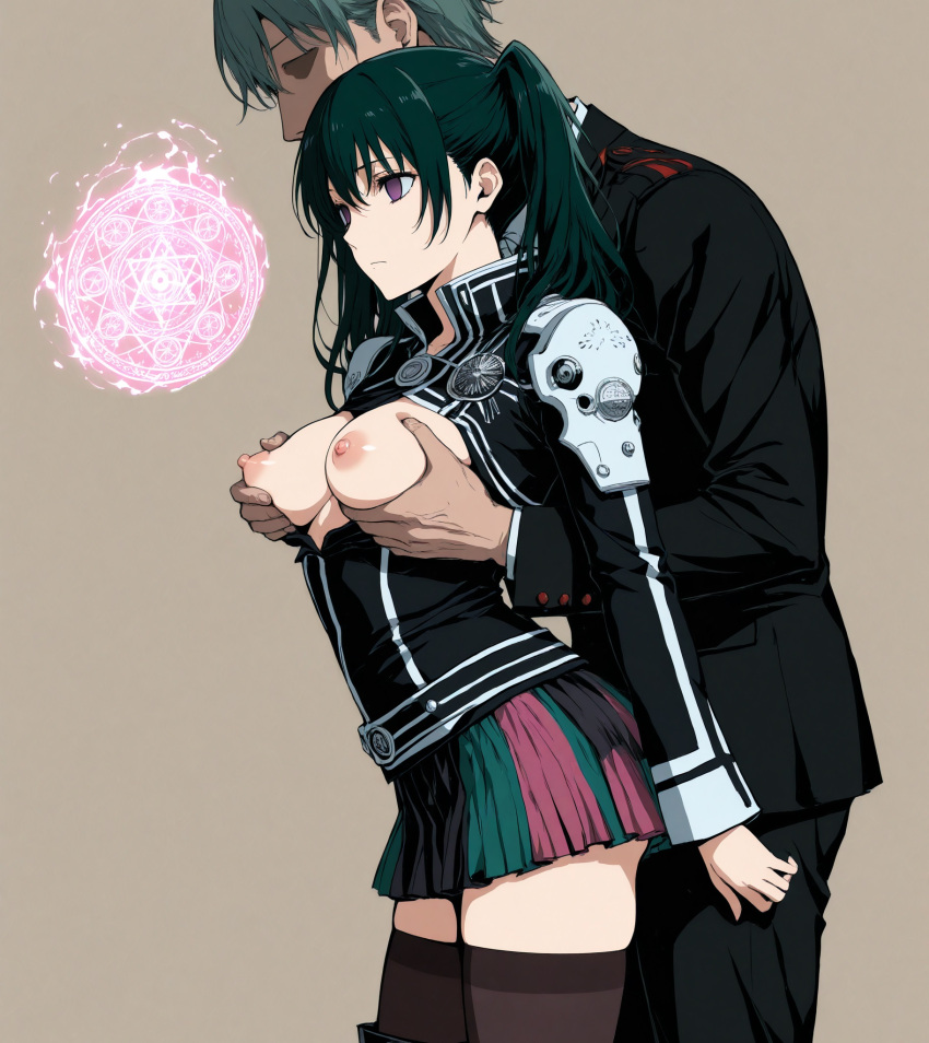 ai_generated blush d.gray-man grabbing_breasts grabbing_from_behind hypnosis lenalee_lee medium_breasts nipples