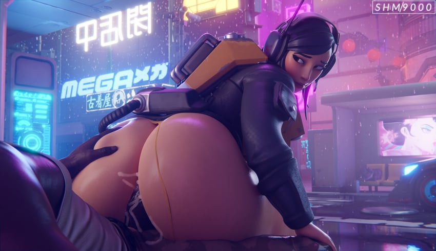 1boy 1girls 3d ass big_ass bottomless cum_inside dark-skinned_male fortnite fucked_from_behind hands_on_ass headphones highres looking_back machinist_mina sex_from_behind superhentaimaster9000 thick_ass