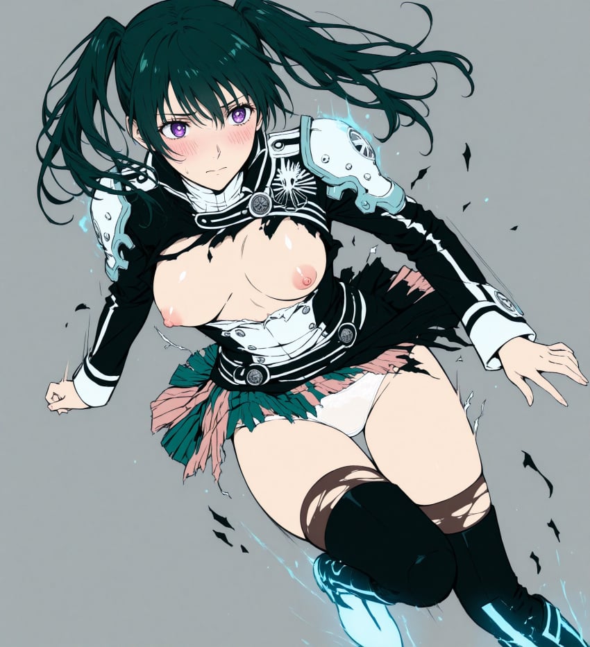 ai_generated blush bouncing_breasts d.gray-man lenalee_lee medium_breasts nipples panties torn_clothes