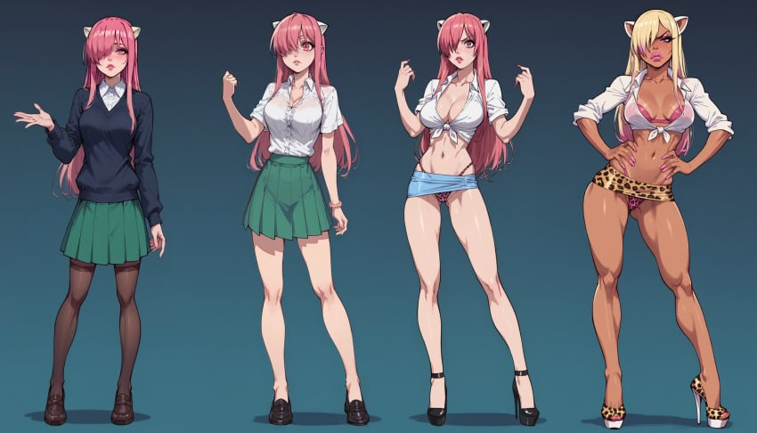 ai_generated ass_expansion big_breasts bimbo bimbo_body bimbofication bimbofied breast_expansion elfen_lied fdpdablizzard998 female hair_color_change hair_growth large_ass large_breasts lip_expansion lucy_(elfen_lied) midriff nails_painted navel thick_thighs thigh_expansion transformation transformation_sequence wide_hips