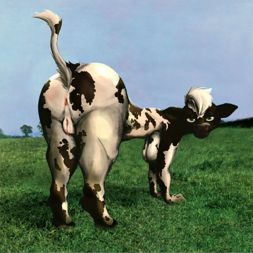 1:1 2024 absurd_res album_cover anthro anus ass big_butt biped black_body black_fur bodily_fluids bovid bovine breasts cattle cover curvy_figure digital_media_(artwork) female field fur fur_markings genital_fluids genitals grass green_eyes hair hi_res hooves kosmik_artz letterbox mammal markings multicolored_body multicolored_fur nature nature_background nude pink_floyd plant presenting presenting_anus presenting_hindquarters presenting_pussy pussy raised_tail rear_view sky solo solo_focus tail vaginal_fluids white_body white_fur white_hair