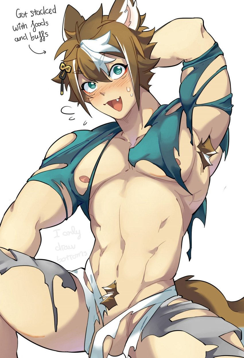 armpit_hair dog_ears dog_tail enatnoc genshin_impact gorou_(genshin_impact) male male_only mihoyo pubic_hair