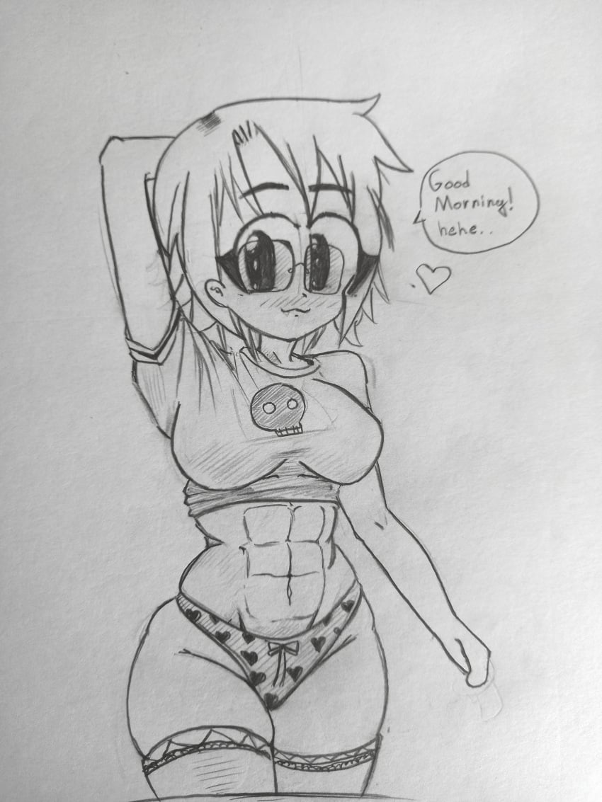 abs absurdres big_breasts breasts glasses highres large_breasts lucky_star non-web_source pencil thick_thighs thighs underwear