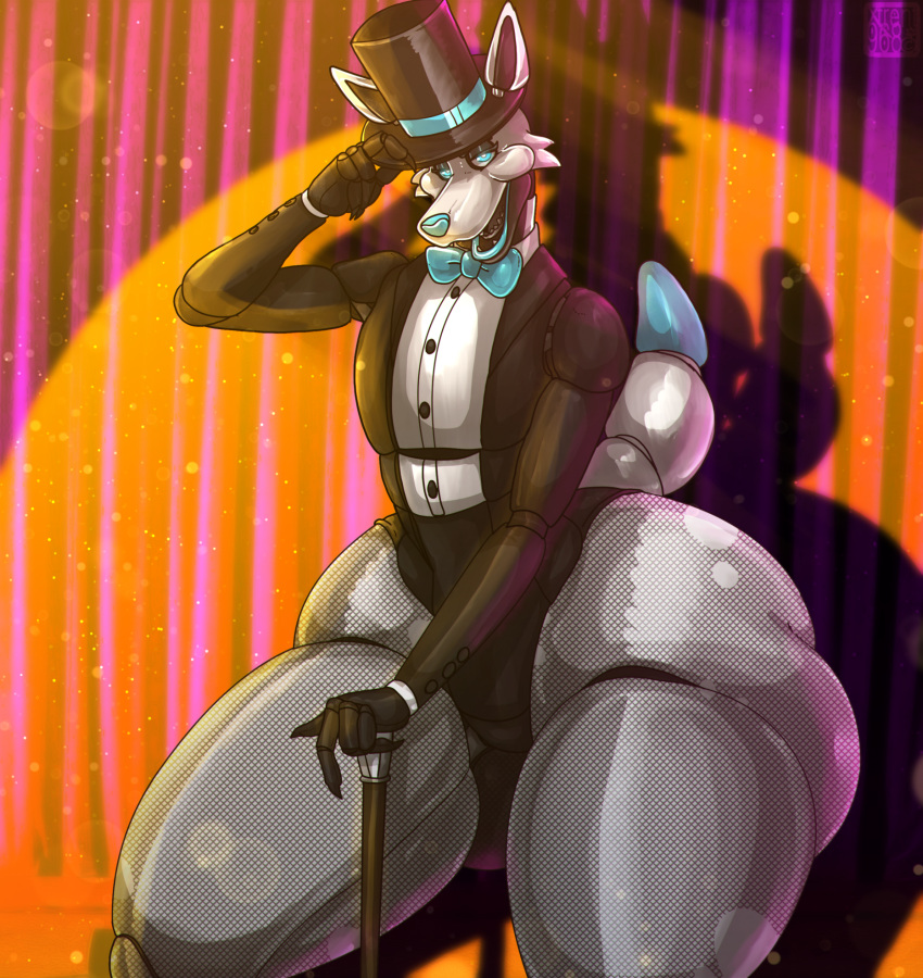 animatronic ass big_butt blue_eyes bowtie cane fishnet_legwear fishnet_pantyhose fishnet_stockings five_nights_at_freddy's gay girly gloves huge_ass huge_butt hyper hyper_ass hyper_butt looking_at_viewer looking_back magician magician_hat male male_only original_character partially_clothed smile smiling solo solo_male thick_thighs thong top_hat tuxedo tuxedo_jacket wide_hips wolf xtrent968