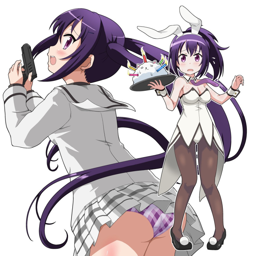 animal_ears female gochuumon_wa_usagi_desu_ka? gun handgun highres ki_(adotadot) panties pantyshot rabbit_ears school_uniform tedeza_rize tedeza_rize's_school_uniform tippy_(gochiusa) underwear weapon