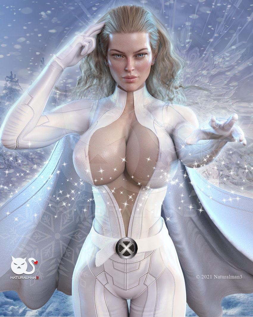 3d blonde_hair cleavage curvy curvy_female emma_frost female huge_breasts looking_at_viewer marvel marvel_comics naturalman3 nipple_bulge nipples nipples_visible_through_clothing white_queen x-men