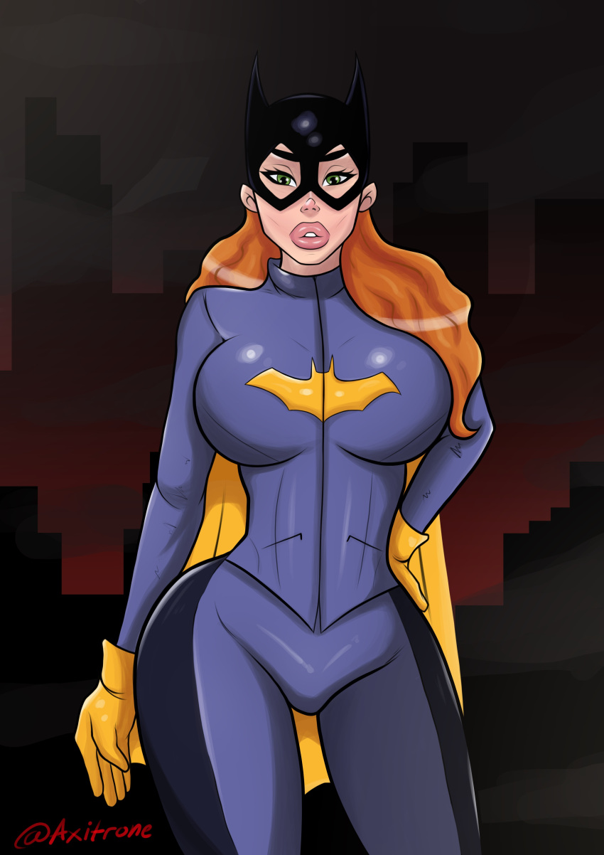 1girls axitrone barbara_gordon batgirl batman_(series) big_breasts big_butt big_lips bimbo bimbo_lips bimbofication cat_eyes dc dc_comics eyes fake_breasts female female_only fully_clothed gotham_girls gotham_knights implants lips red_hair solo