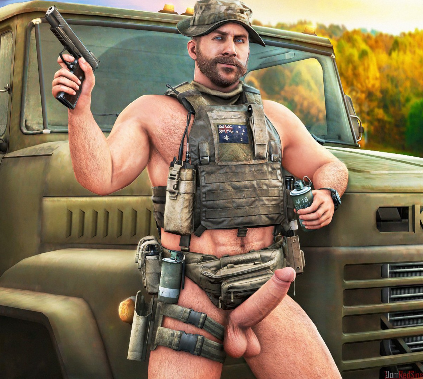 1boy 3d 3d_(artwork) bara body_hair call_of_duty call_of_duty_modern_warfare_2_(2022) domredsins erect_penis erection fight_boner foreskin gay john_price male male_only military partially_clothed penis precum solo_male tagme uncut yaoi