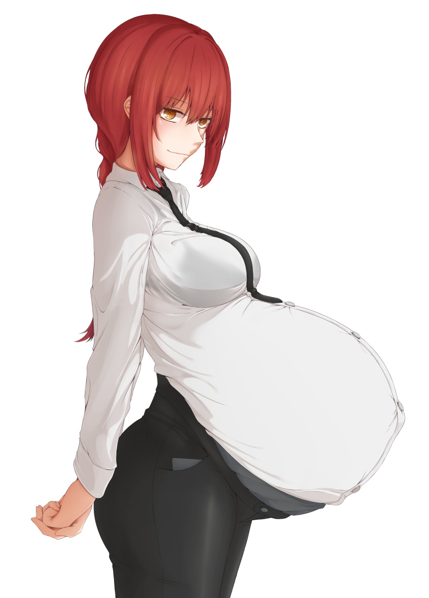 1girls belly big_belly big_breasts bra_visible_through_clothes breasts chainsaw_man female makima_(chainsaw_man) milkfrommilking pregnant red_hair solo_female