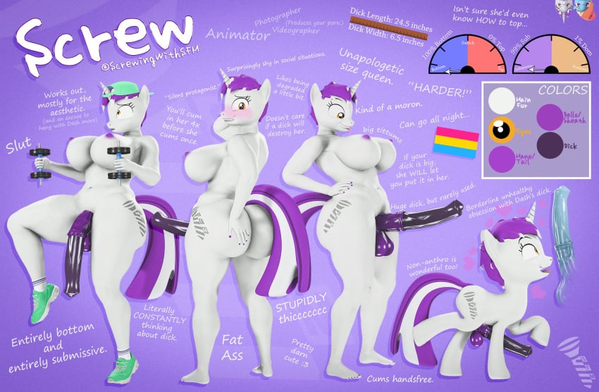 1futa 3d anthro big_ass big_balls big_breasts big_butt big_penis casual character_sheet clothing erect_penis erection footwear friendship_is_magic futa_on_futa futanari hasbro headwear horse horse_penis horsecock horsecock_futanari intersex my_little_pony nude nude_futanari pale_skin pansexual_pride_colors rainbow_dash_(mlp) screw_(oc) screwingwithsfm text