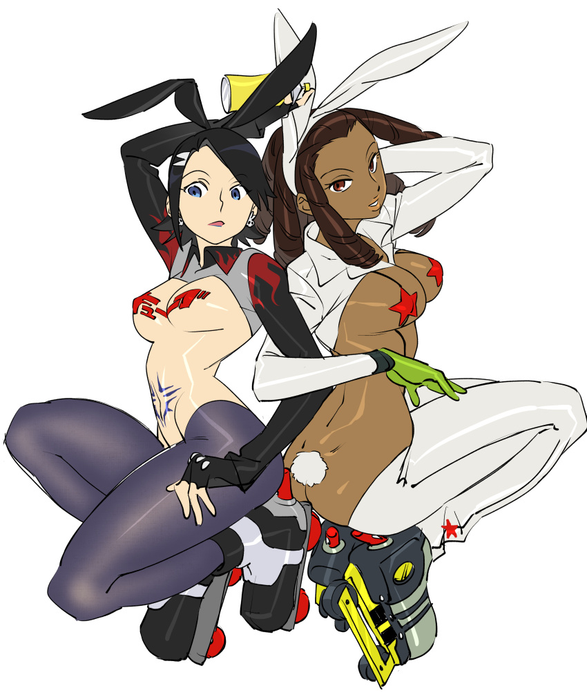 2020 2girls ass breasts bunny_ears covered_nipples cube_(jsr) dark-skinned_female dreadlocks home117 jet_set_radio looking_at_viewer multiple_girls pasties piranha_(jsr) reverse_bunnysuit short_hair