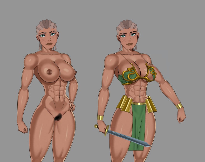 abs amazon dc dc_comics edit female justice_league_unlimited muscular_female original_character pubic_hair pussy scars slave_bikini slave_leia_(cosplay) sunsetriders7 zzzqueen1