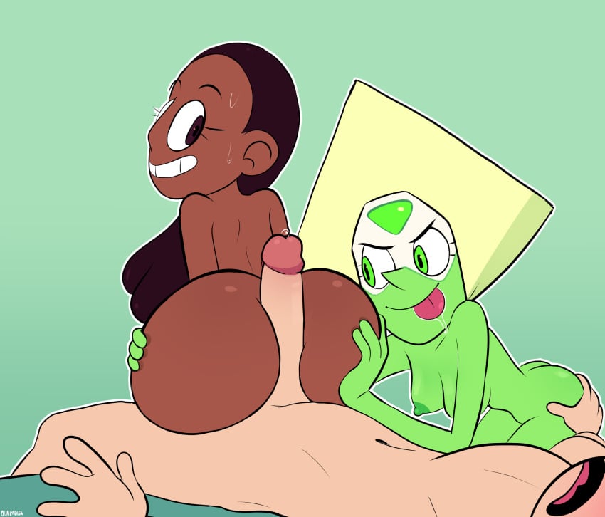 1boy 2d 2girls 2girls1boy alien alien_girl areolae assjob big_ass boyfriend-girlfriend breasts buttjob canon_couple cartoon_network chocolate_and_vanilla connie_maheswaran dark-skinned_female dark_skin faceless_male female ffm ffm_threesome gem_(species) grabbing grabbing_another's_ass grabbing_ass green-skinned_female green_background green_body green_eyes green_skin hand_on_ass human light-skinned_male light_skin looking_back male male/female male/female/female mouth_open ounpaduia peridot_(steven_universe) smile steven_quartz_universe steven_universe sweat sweating tagme threesome tongue tongue_out