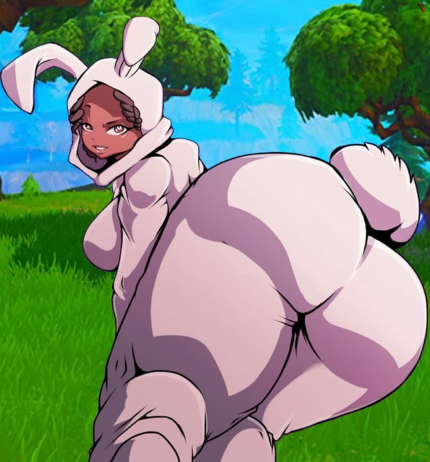 1girls ass big_ass big_butt bunny_brawler bunny_costume bunny_ear bunny_tail bunnysuit female_only forest fortnite looking_at_viewer teasing teasing_viewer thick_thighs