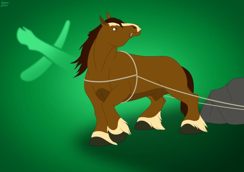 anatomically_correct anatomically_correct_genitalia animal_farm animal_genitalia brown_body brown_eyes brown_fur clydesdale digital_media_(artwork) draft_horse equid equine equine_genitalia equine_sheath feral flag fur genitals hi_res hooves horse horse_sheath looking_back male mammal mane nude quadruped reinderworld rock rope simple_background solo tail teeth