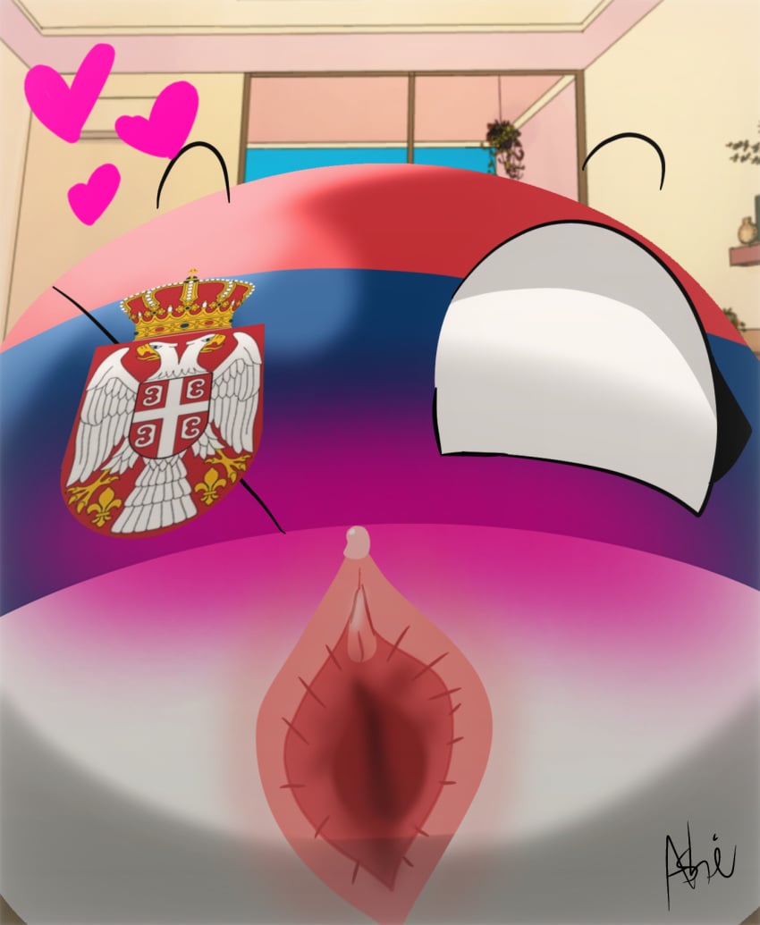 anthro ashi_tema blush blushed close-up countryballs female female_only frutiger_aeroni heart point_of_view polandball pov pussy serbia serbia_(polandball) spread_pussy twitter vagina watermark