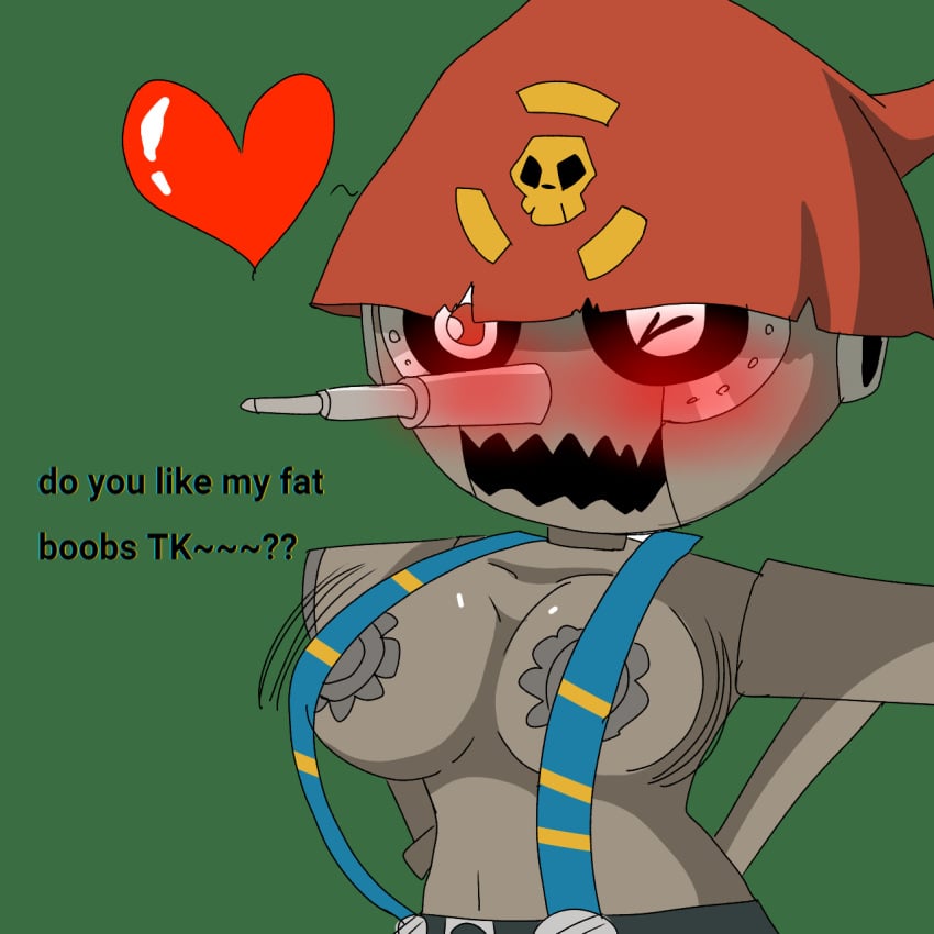 1:1 1girls alternate_version_available bad_anatomy big_breasts breasts curvy curvy_female digimon digimon_(species) digiphilia female female_only hat heart huge_breasts jembbrowm marionette meme mouth_open pinochimon puppet red_eyes shitpost suspenders takeru_takaishi text text_bubble wink