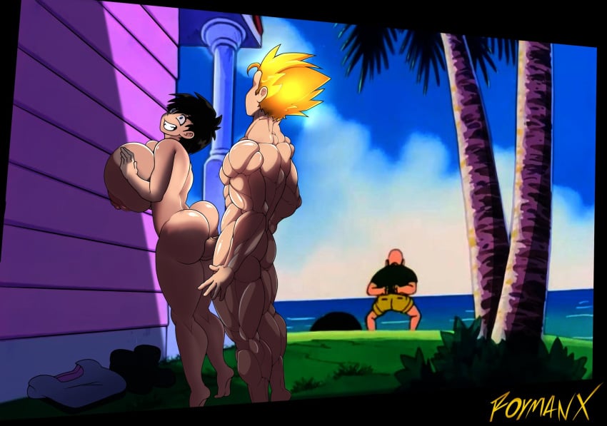 1boy 1boy1girl 1girls against_wall ahe_gao ambiguous_penetration background big_ass big_breasts black_hair blue_eyes doggy_style doggy_style_position dragon_ball dragon_ball_super dragon_ball_z female from_behind from_behind_position half_breed hi_res high_resolution highres interspecies interspecies_relationship interspecies_sex island large_ass large_breasts male muscular muscular_male outdoor_nudity outdoor_sex outdoors outside power_sex public_nudity public_sex rough_sex roymanx saiyan short_hair son_gohan standing standing_sex straight straight_sex super_saiyan thick_thighs videl voluptuous voluptuous_female