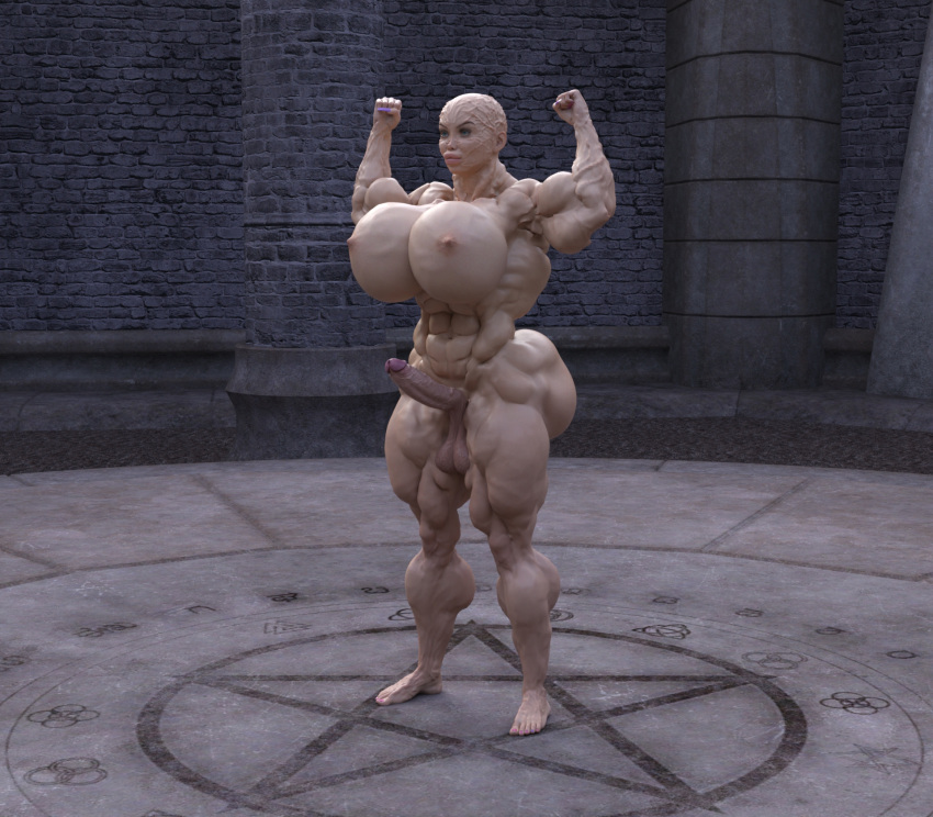 1futa 3d arena balls barefoot big_ass big_breasts big_butt bimbo completely_nude daz_studio dzcelestial3d exhibitionism feet futa_only futanari human hyper hyper_lips hyper_muscles light-skinned_futanari lips muscular muscular_female nude nude_futanari penis pentagram scared solo