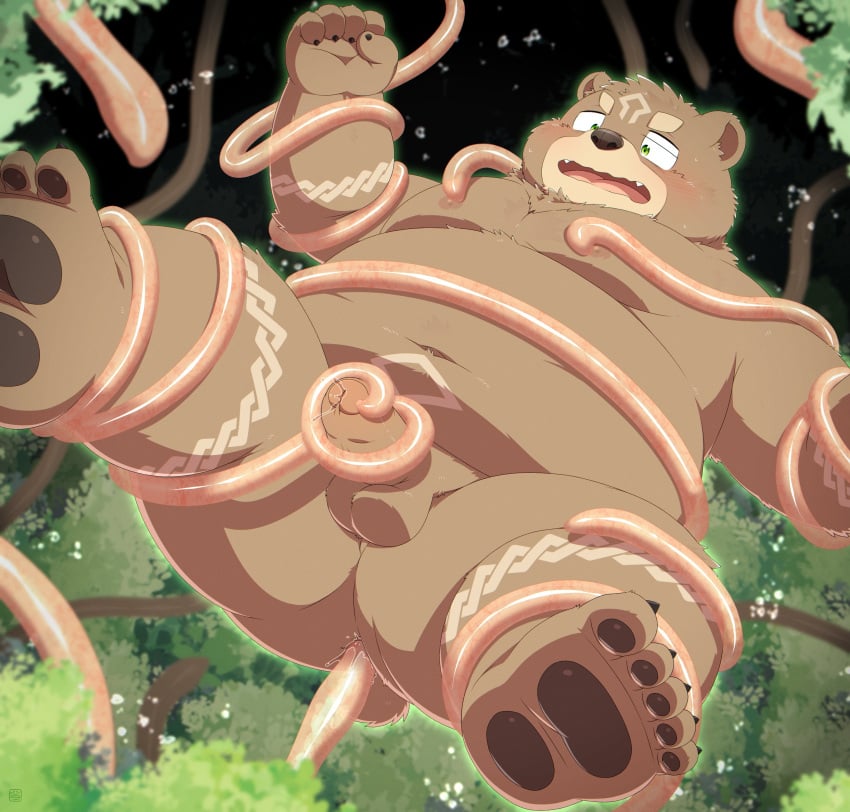 2023 absurd_res anal anal_sex anthro ass bear belly big_belly blush bound brown_body crave_saga gabu_(crave_saga) hi_res kemono male male_only mammal overweight overweight_male penetration penta002 solo tentacle tentacle_in_ass tentacle_penetration tentacles_on_male