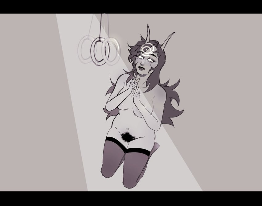 belly blank_eyes breasts drool drooling empty_eyes exposed_breasts fantroll feet homestuck homestuck_oc hypnosis kneeling lips lipstick long_hair mind_control monochrome ms_paint_adventures no_panties pendulum pubes pubic_hair soldierexclipse stockings tagme thighhighs whitewash_eyes