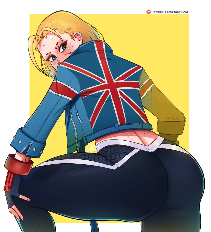 1girls angry blonde_hair cammy_white capcom exhausted female female_only fraankyy fully_clothed gloves green_eyes jacket looking_at_viewer scar solo sportswear street_fighter street_fighter_6 sweat sweaty tight_clothing tight_fit tired united_kingdom yoga_pants