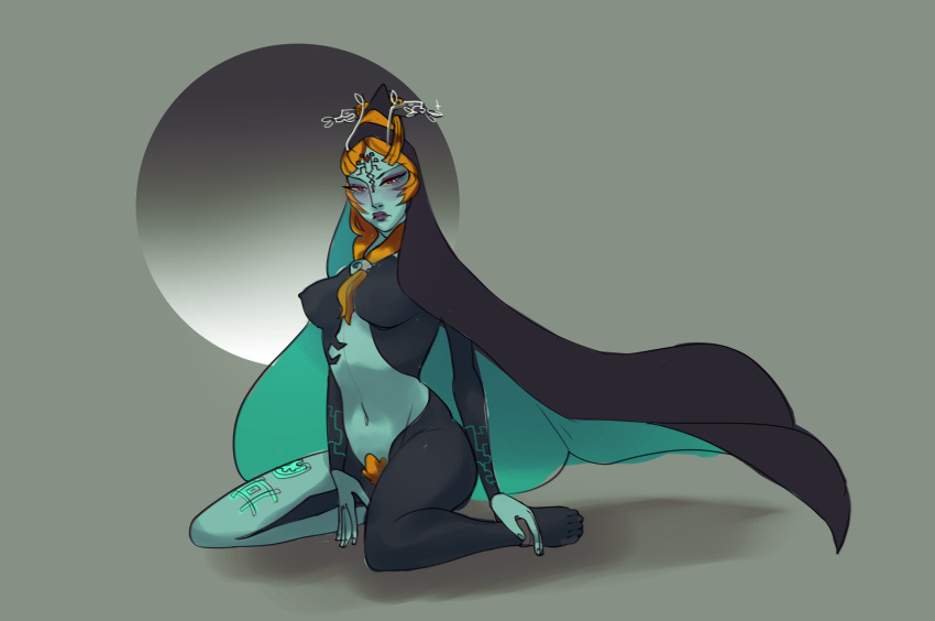 1girls belly breasts brown_eyes hair hair_ornament headwear kneeling lips lipstick midna moon nintendo nipples nude nude_female orange_hair pubic_hair soldierexclipse solo tagme the_legend_of_zelda twili twili_midna twilight_princess