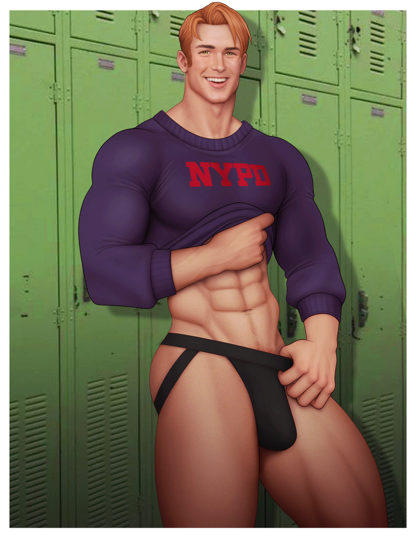 1boy abs against_locker banshee_(x-men) biceps big_bulge bulge drawnpr0n huge_bulge human human_only jockstrap jockstrap_pull light-skinned_male light_skin male male_only marvel marvel_comics muscular muscular_male sean_cassidy shirt_lift smiling smiling_at_viewer smooth_skin solo solo_male x-men