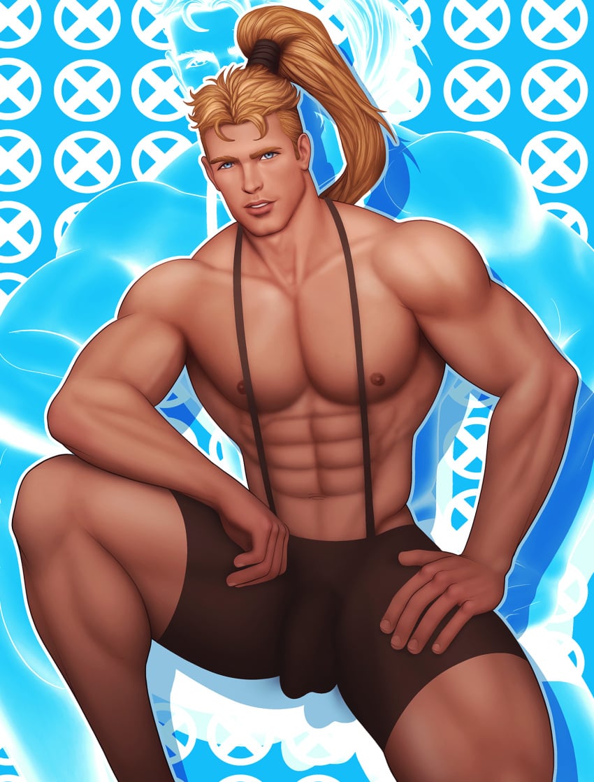 big_bulge bulge crop_top drawnpr0n gaveedra-seven looking_at_viewer male male_only marvel muscles muscular muscular_male shatterstar shirtless_male spread_legs x-men