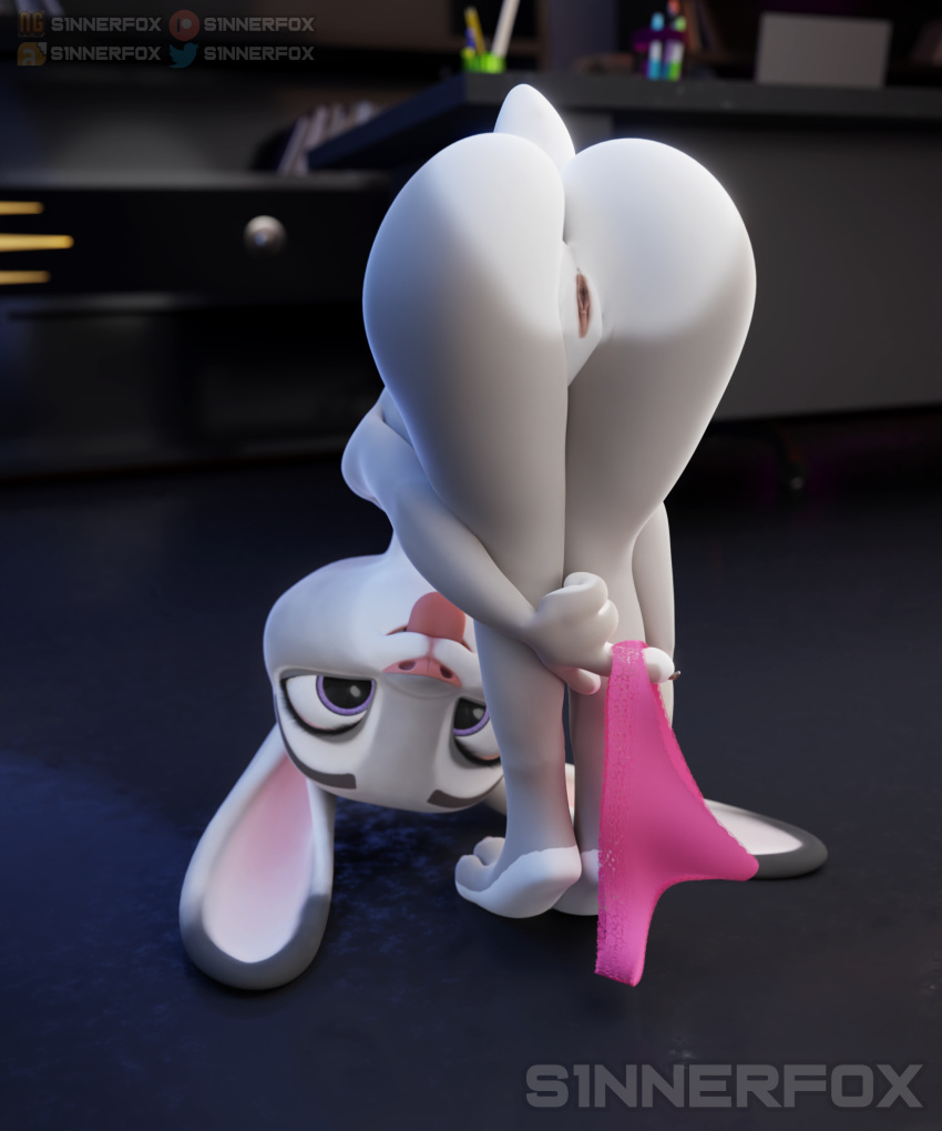 3d_(artwork) anthro anus ass disney female fur furry furry_only genitals hi_res judy_hopps lagomorph leporid mammal nude panties pussy rabbit s1nnerfox smile solo tail tongue tongue_out underwear zootopia